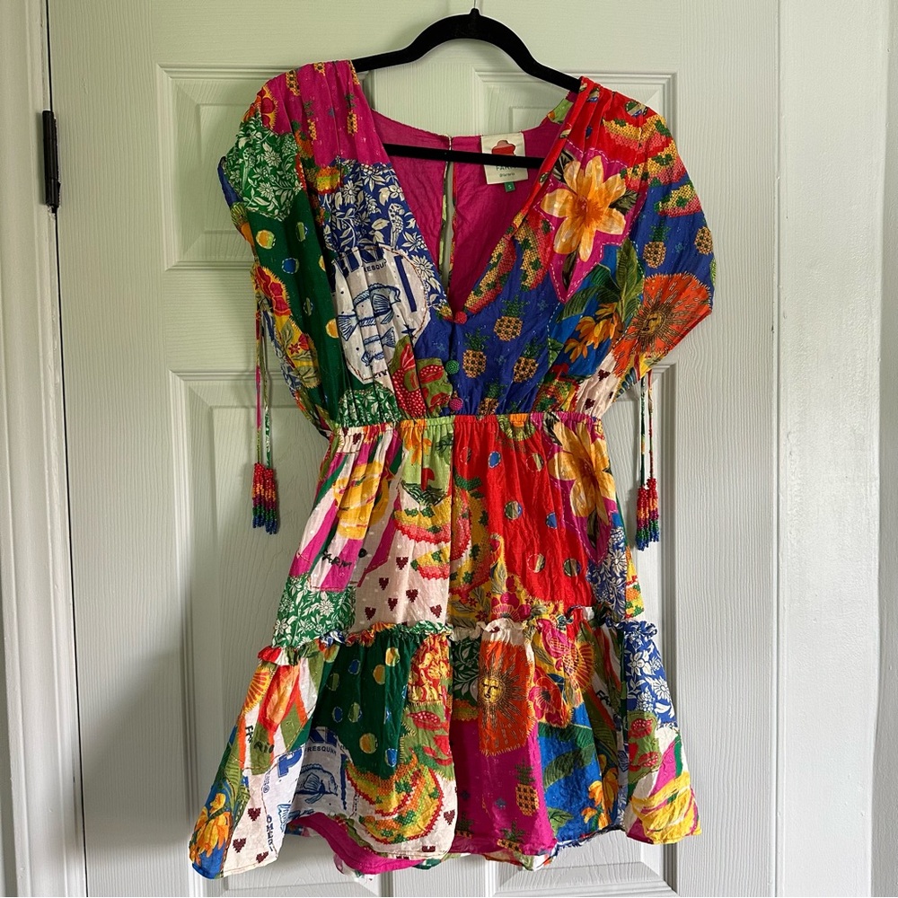 Colorful FarmRio Mini Dress with Beaded Details